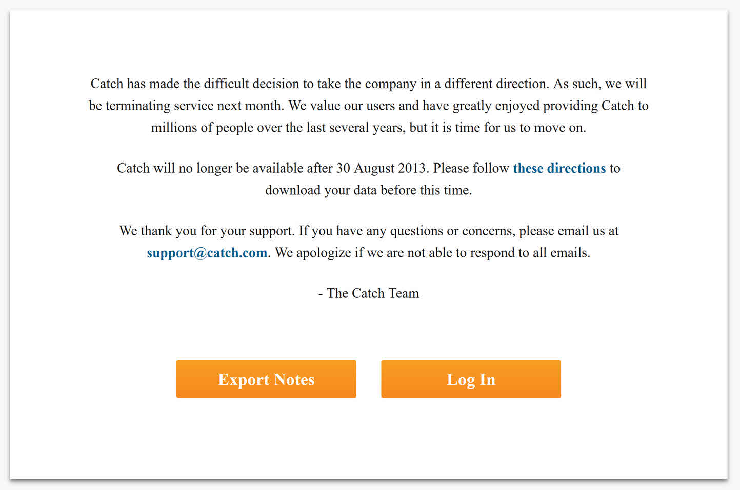 Catch Notes shut down