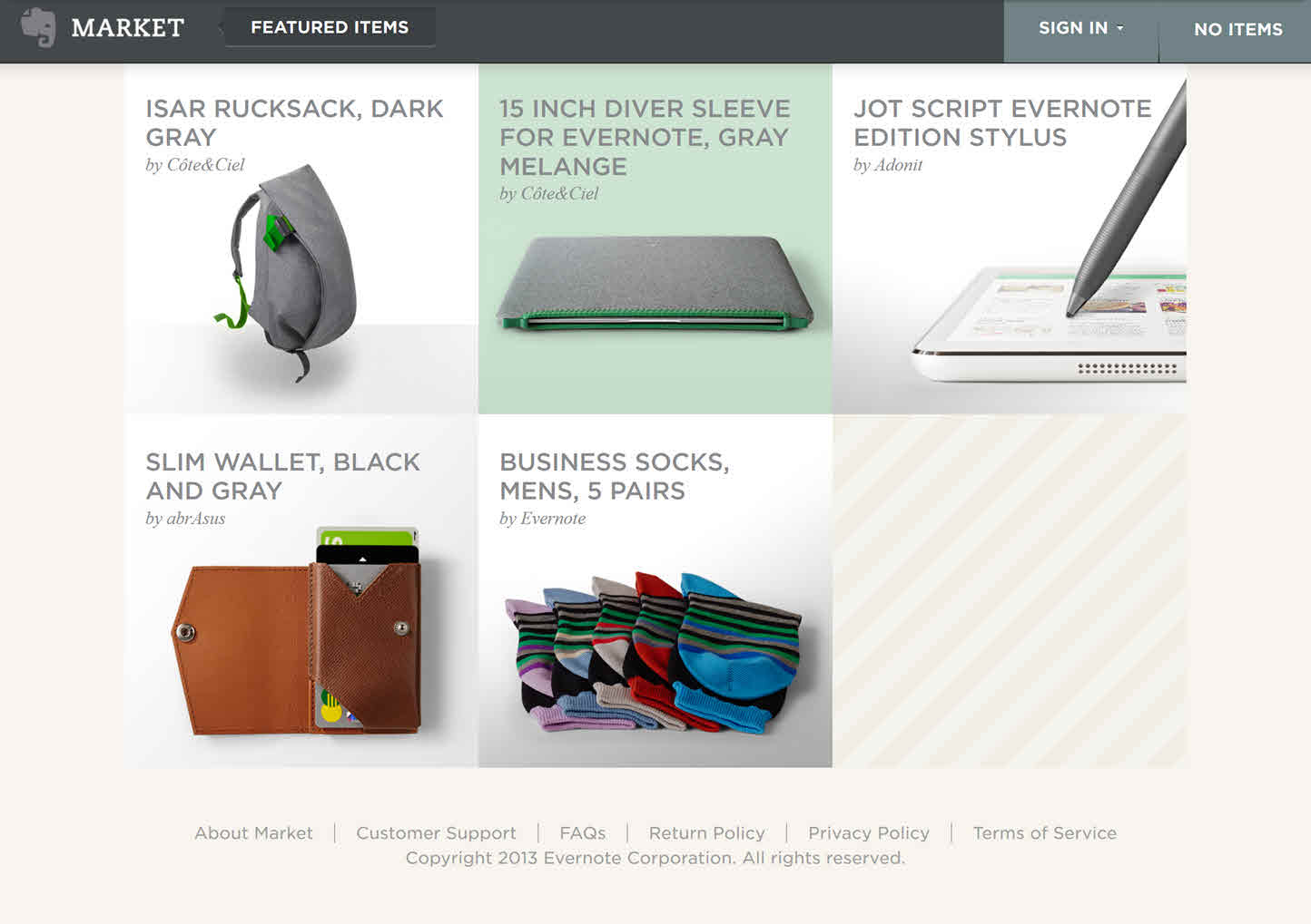Evernote marketplace with socks for sale