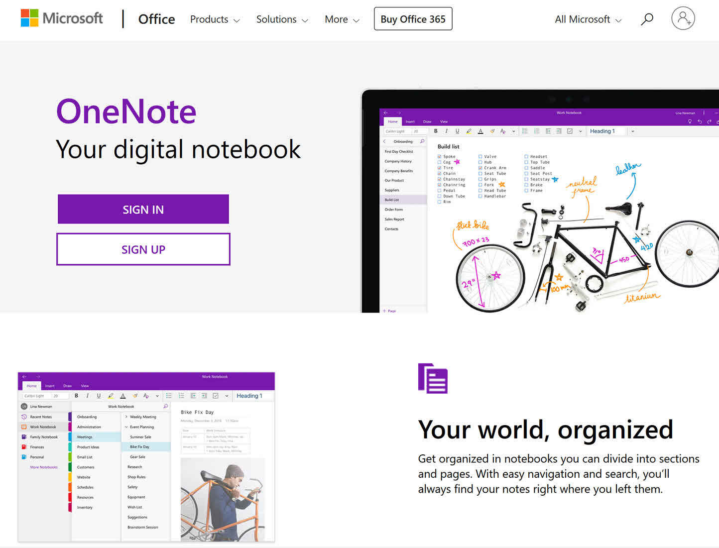 OneNote homepage today