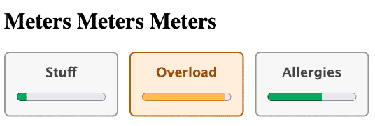 A screenshot showing three styled meters.